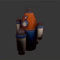 3D Rocket Model In Blue Orange Colors With Multiple Thrusters For Space Exploration