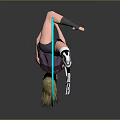 Female Character With Mechanical Leg Performing In Blue Hula Hoop On Gray Background