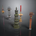 Traditional Chinese Architectural Components With Stone Pagoda Carved Column And Candle Holder