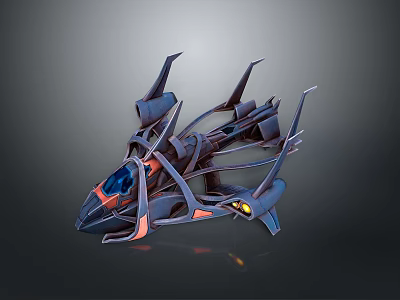 Futuristic Sci Fi Spaceship With Sharp Structures Blue Black And Orange Accents 3d model
