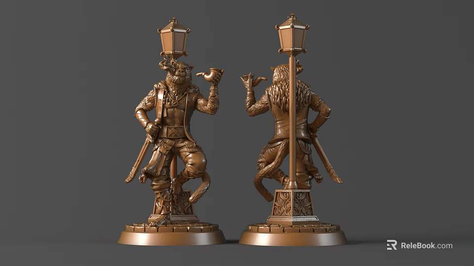 Monkey Statue Holding Pipe And Sword With Lamp Post Base In Bronze Finish 3d model 