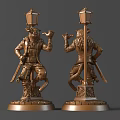Monkey Statue Holding Pipe And Sword With Lamp Post Base In Bronze Finish