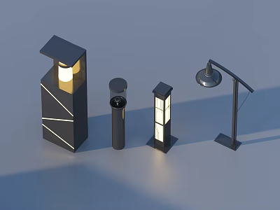 Various Modern Outdoor Lights With Sleek Metal Designs For Garden Pathway Illumination 3d model