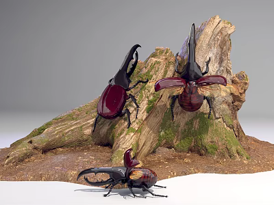 Reptile Wildlife In Natural Habitat With Mossy Wooden Log And Forest Floor 3d model