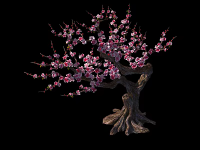 Elegant Flowering Arbor with Pink Blossoms and Twisted Trunk Structure 3d model