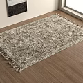 Neutral Toned Square Rug with Textured Pattern Tasseled Edges on Wooden Floor in Natural Light