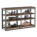 Industrial Style Metal Frame Wooden Shelf with Vases Bowls Books and Decorative Item Collection