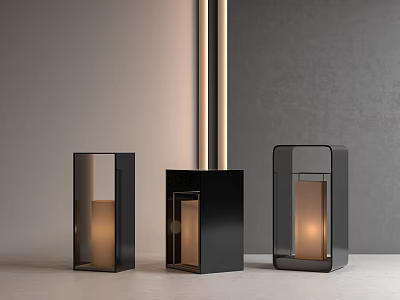 Modern Outdoor Lights With Black Frame Transparent Glass And Warm Light Design 3d model