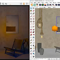 Earthy Toned Ceramic Vessels Of Various Shapes With Hanging Lanterns Wall Art And Chair