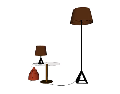 Modern Lighting Combination With Floor Lamp And Table Lamp Brown Shades And Triangular Bases 3d model