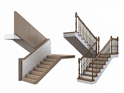 Modern Staircase Design With Wooden Steps And Elegant Handrail Details For Home Interior 3d model