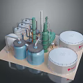 Industrial Facility Model With Blue Silver Storage Tanks Green Towers And Pipes