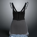 Black And Gray Spaghetti Strap Dress With Lace Up Back Pleated Skirt And Blue Trim