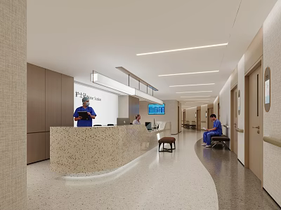 Hospital Outpatient Clinic Reception Area With Staff And Modern Design 3d model