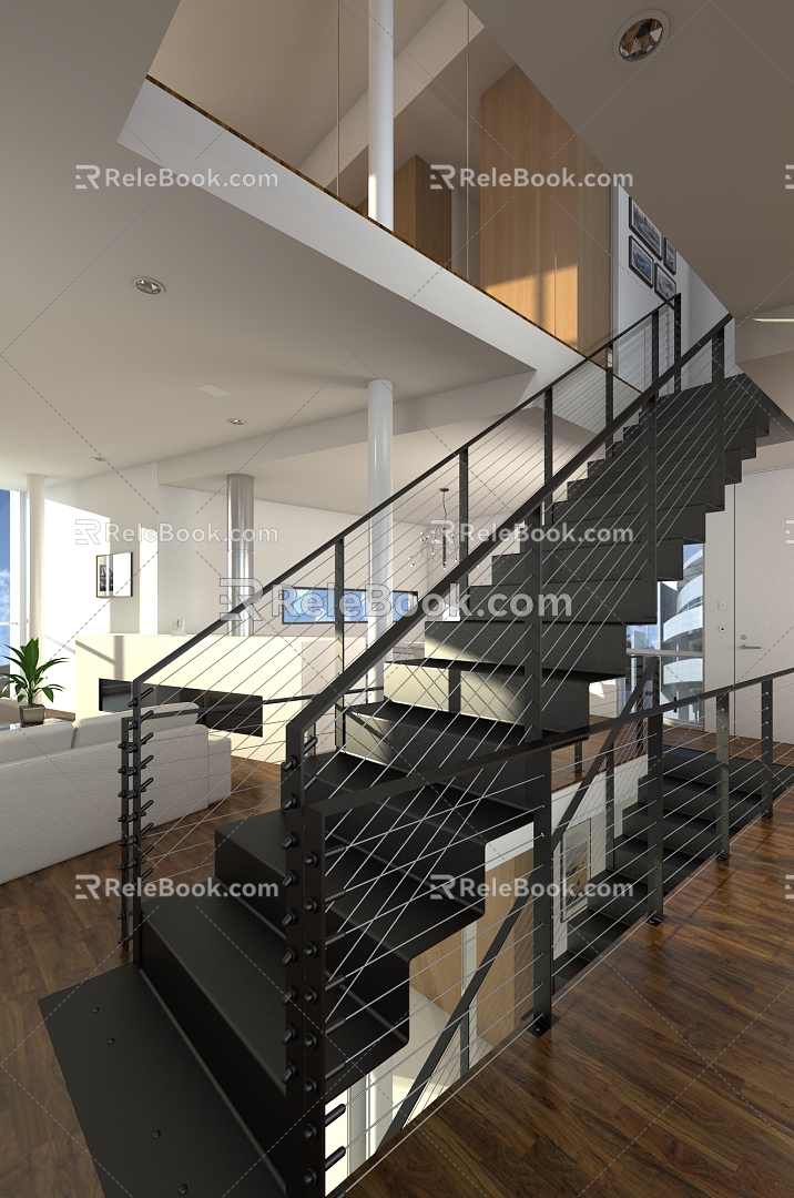 Modern Stairs Apartment Handrail Stairs 3d model