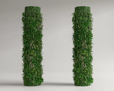 Decorative Vertical Columns Covered With Lush Green Plants And Foliage 3d model