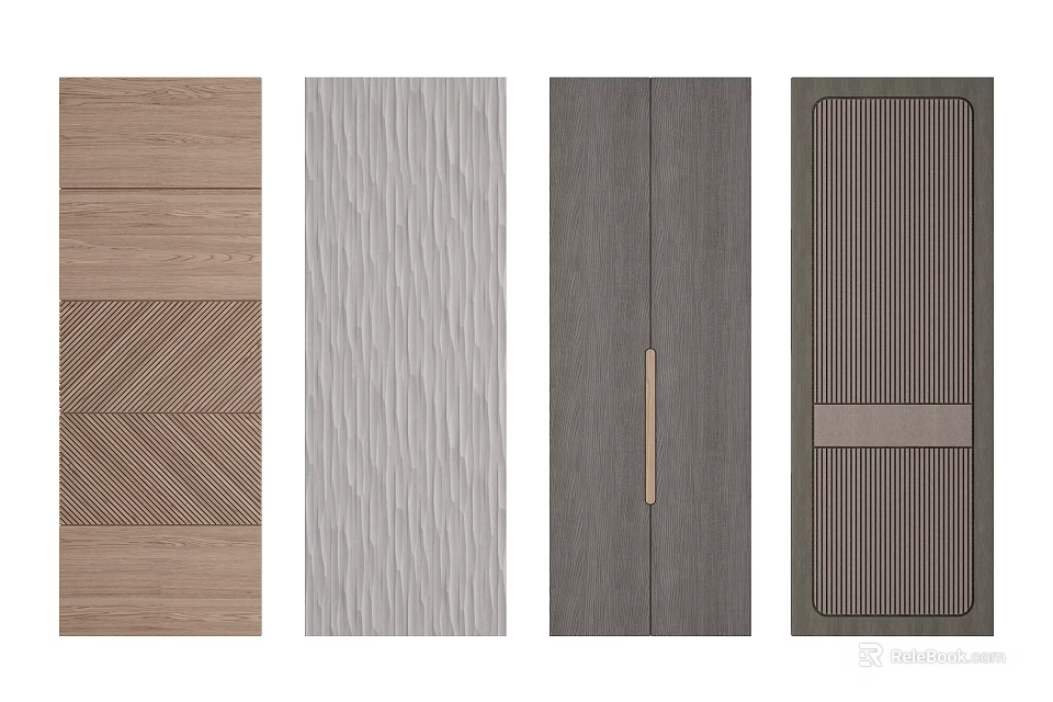 Modern Door Panels Featuring Diverse Textures Wood Grain And Surface Patterns 3d model