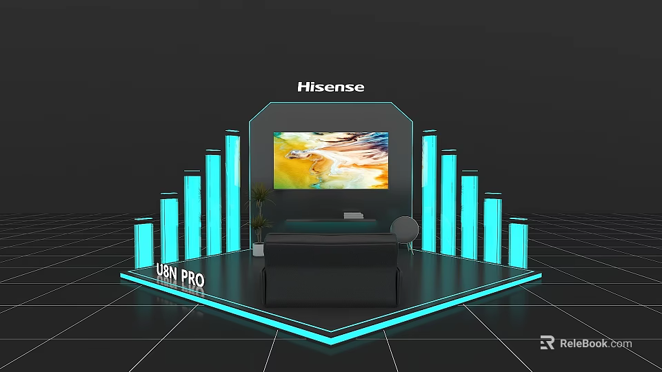 Hisense U8H PRO Exhibition Booth With Large Screen And Blue Lighting 3d model 