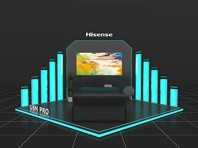 Hisense U8H PRO Exhibition Booth With Large Screen And Blue Lighting 3d model