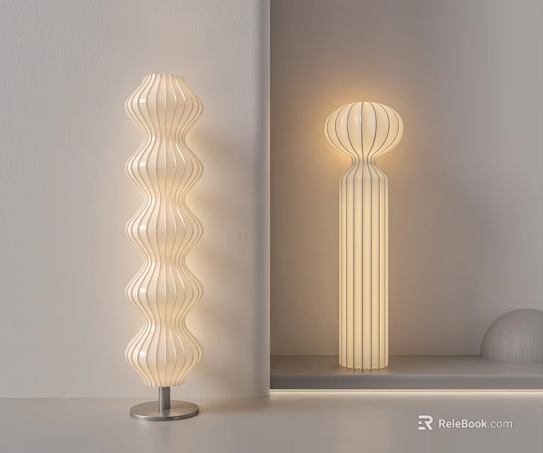 Two Modern Floor Lamps With Unique Shapes In Minimalist Space 3d model 