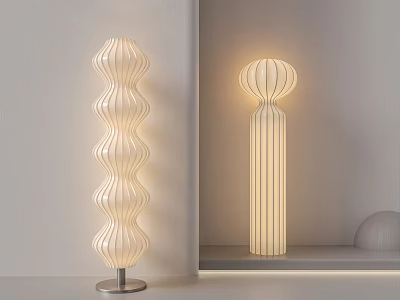 Two Modern Floor Lamps With Unique Shapes In Minimalist Space 3d model
