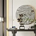 Oriental Console Table Design With Circular Gray Decor Metallic Balls Greenery And Lantern Lights 3d model