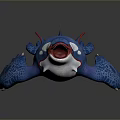 Blue Shark Themed Toy Figure With Pink Accents And Tentacle Like Appendages