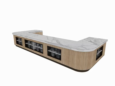 Modern Wooden Reception Counter With Marble Top And Glass Door Storage Cabinets 3d model