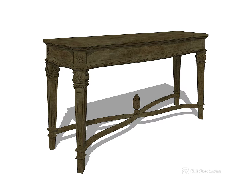 Dark Wooden Desk With Carved Legs And Rectangular Top Design 3d model 