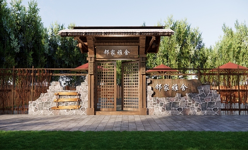 New Chinese Style Homestay Courtyard Door Farmhouse Door Home Courtyard Door Head Farm Door Residential Door 3d model