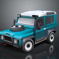Cartoon Style Blue Off Road Car With White Roof Rack Round Headlights And Large Tires