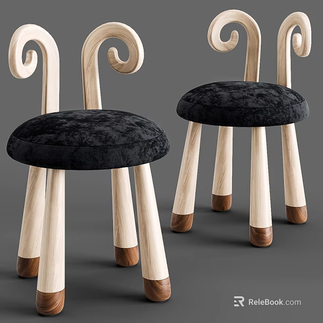 Curved Wooden Arm Accent Chairs With Black Velvet Seat And Wooden Legs 3d model 