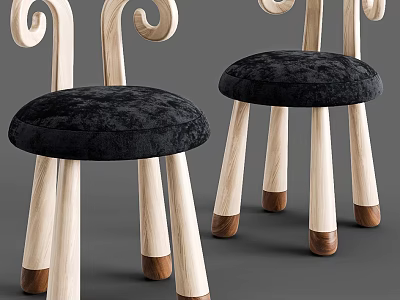 Curved Wooden Arm Accent Chairs With Black Velvet Seat And Wooden Legs 3d model
