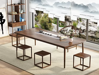 New Chinese Style Tea Table and Chair Combination Antique Rack Tea Table Tea Room Tea Tasting Area Tea Tray Tea Set Large Plate Table 3d model