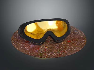 Black Frame Goggles With Gold Reflective Lenses On Colored Spot Base 3d model