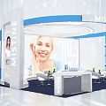 MISTINE Circular Blue Exhibition Booth With Seats And Product Displays