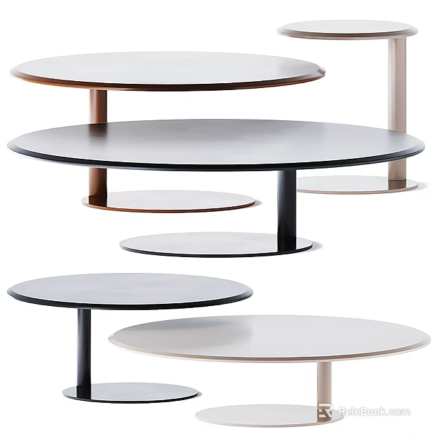 Contemporary Coffee Table Collection With Sleek Round Tops And Metal Legs In Black White Brown 3d model 