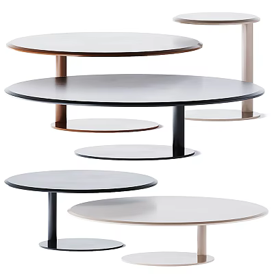 Contemporary Coffee Table Collection With Sleek Round Tops And Metal Legs In Black White Brown 3d model