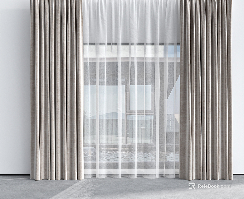Modern Curtains With Sheer Layers For Window 3d model 