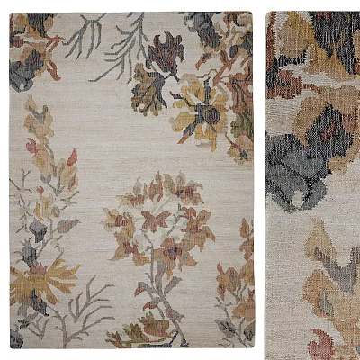 Traditional Square Carpet With Intricate Floral Design In Beige Brown Yellow Gray Tones 3d model