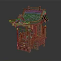 Traditional Red Pavilion Architecture With Carved Decorations Tile Roof And Staircase Railings