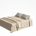 Beige Double Bed with Soft Bed Sheets and Two Comfortable Pillows in Modern Style 3d model