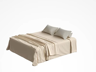 Beige Double Bed with Soft Bed Sheets and Two Comfortable Pillows in Modern Style 3d model