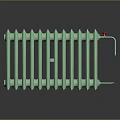 Green Cast Iron Radiator With Red Valves And Multiple Heat Fins On Dark Background