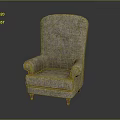 Classic Beige Fabric Armchair With High Back And Wooden Legs Design