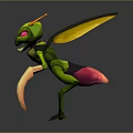 Green Insect With Yellow Wings Pink Abdomen Long Antennae And Legs 3D Render