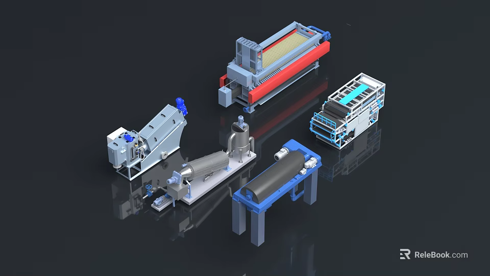 Various Types of Industrial Processing Equipment Including Filtration Conveyor And Separation Machinery 3d model 