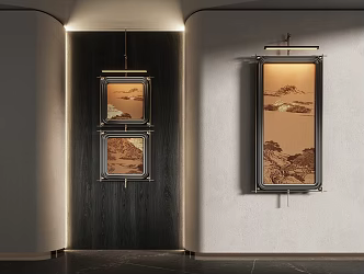 Painting Decorative Painting Hanging Painting Hanging Painting Combination New Chinese Painting Landscape Painting 3d model