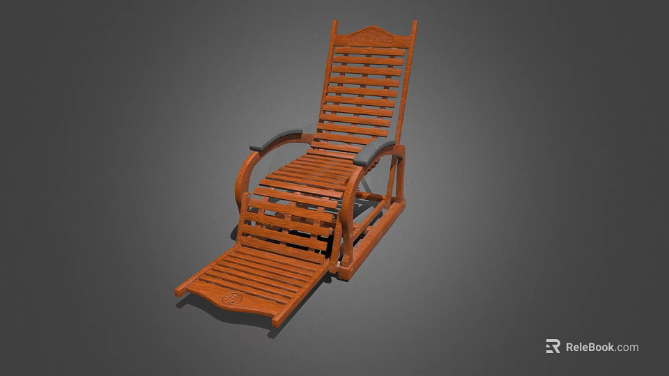 Wooden Outdoor Lounge Chair With Slatted Design Armrests And Footrest 3d model 