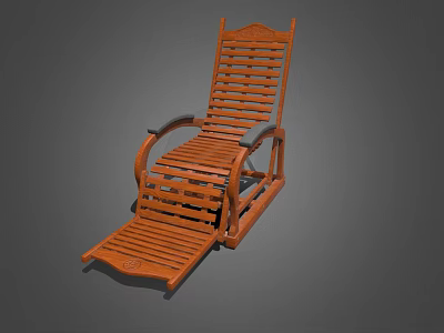 Wooden Outdoor Lounge Chair With Slatted Design Armrests And Footrest 3d model